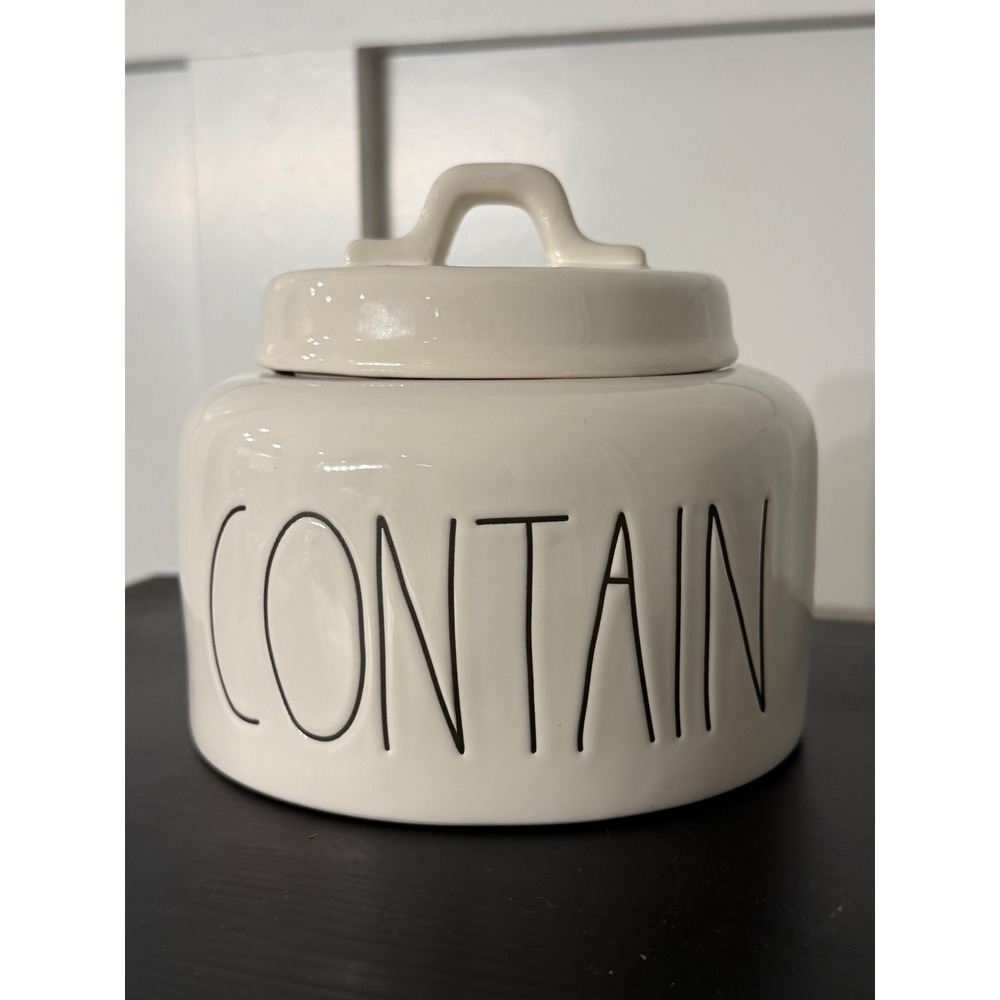 Rae Dunn Artisan Collection CONTAIN Ceramic Canister with Lid Ivory Black Letter